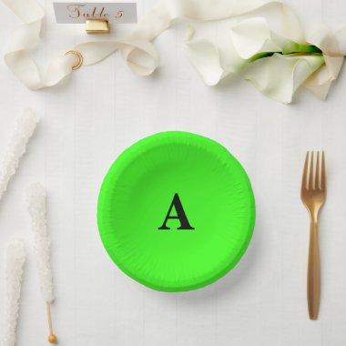 Neon Green Monogram Initial White Custom Modern Paper Bowls