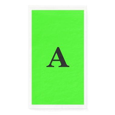 Neon Green Monogram Initial White Custom Modern Paper Guest Towels