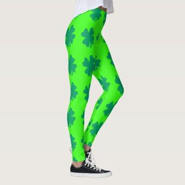 Neon Green St Patrick's Day Shamrock Leaf Cute Leggings