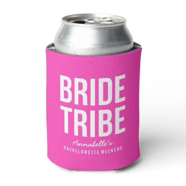Neon Pink Bride Tribe Can Cooler