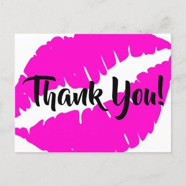 Neon Pink Lipstick Big Kiss Thank You PostInvitations