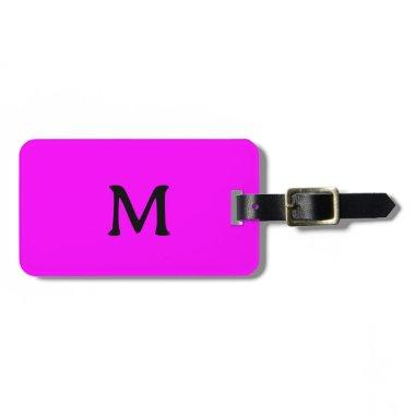 Neon PInk Magenta Monogram Black Custom Name Gift Luggage Tag