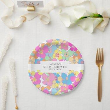 Neon Retro Floral Pink Colorful  Paper Plates