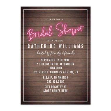 Neon Sign Wood Plank Bridal Shower Invitations