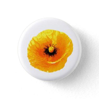 Neon Yellow Orange Poppy Abstract Floral Weddings Button