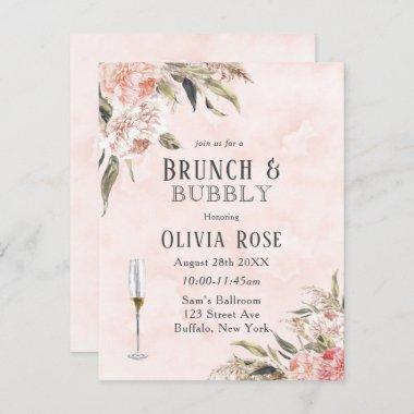 Neutral Boho Pink Peony Brunch & Bubbly Invitations