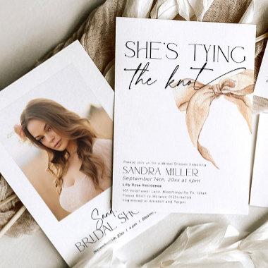 Neutral bow Bridal Shower "She's tying the knot" Invitations