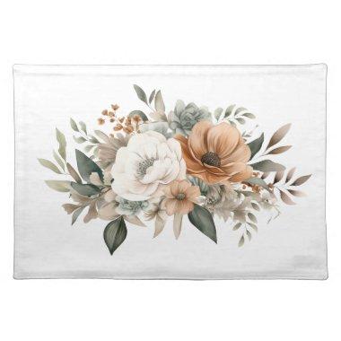 Neutral Colors White Beige Blue Greenery Floral Cloth Placemat