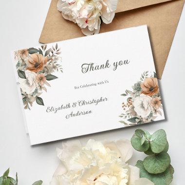 Neutral Floral Botanical Beige Greenery Wedding Thank You Invitations