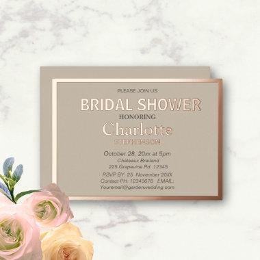 Neutral Modern Classic Bridal Shower Rose Gold Foil Invitations