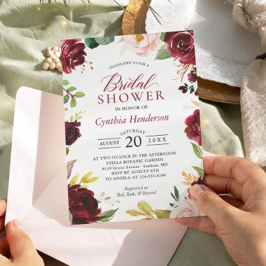 New! Beautiful Blush Burgundy Floral Bridal Shower Invitations