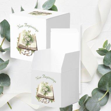 New Beginnings Floral Open Book Wedding Favor Boxes