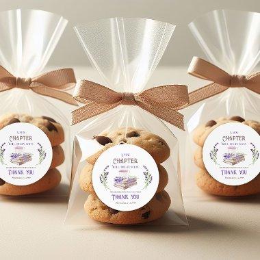 New Chapter Begin Soon Lavender Books Baby Shower Classic Round Sticker