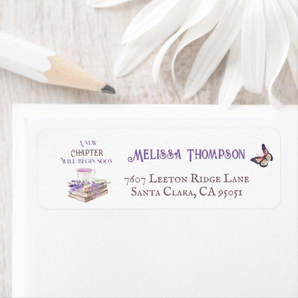 New Chapter Begin Soon Lavender Books Baby Shower Label