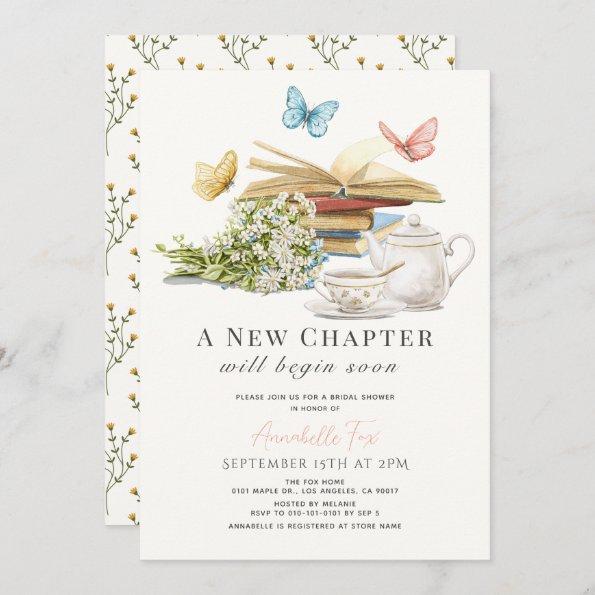 New Chapter Tea Set Butterflies Book Bridal Shower Invitations