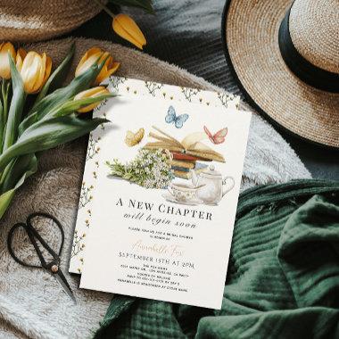 New Chapter Tea Set Butterflies Book Bridal Shower Invitations
