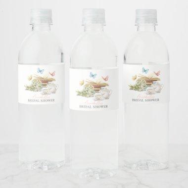 New Chapter Tea Set Butterflies Book Bridal Shower Water Bottle Label