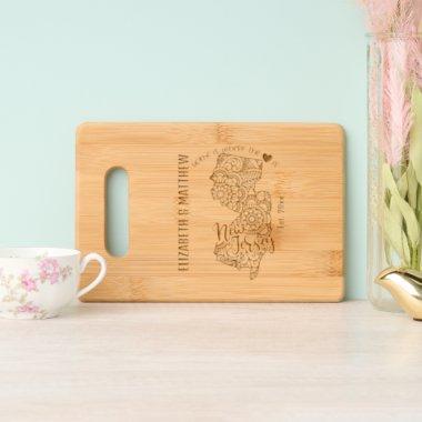 New Jersey state map outline newly weds USA Engraved Cutting Board