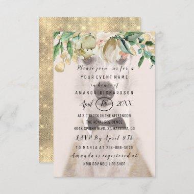 New Pet Dog Photo Flowers Gold Sepia Spark Invitations