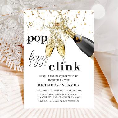 New Year's Eve Party Gold Sparkle Cheers Invitations