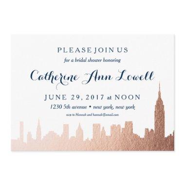 New York Skyline Faux Rose Gold Bridal Shower Invitations