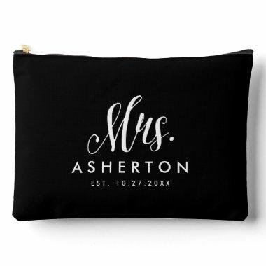 Newlywed bride Mrs personalized black and white Accessory Pouch