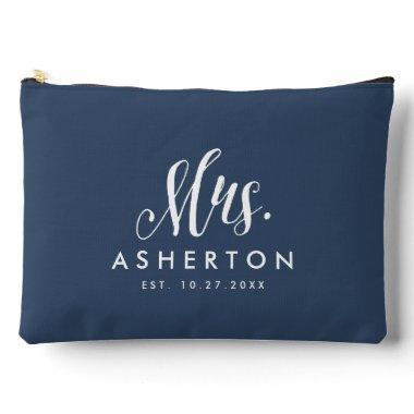 Newlywed bride Mrs personalized navy blue Accessory Pouch