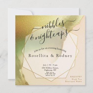 Nibbles Nightcaps Engagement Party Gold Abstract Invitations