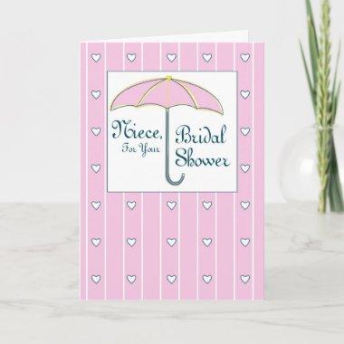 Niece, Bridal Shower Pink Umbrella Holiday Invitations