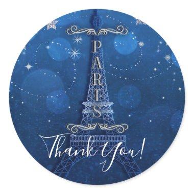 Night In Paris Under the Stars Blue Silver Party Classic Round Sticker