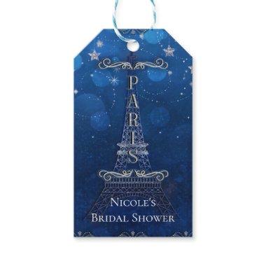 Night In Paris Under the Stars Blue Silver Party Gift Tags