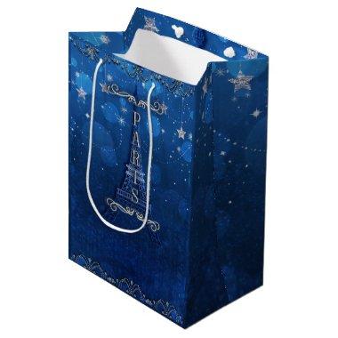 Night In Paris Under the Stars Blue Silver Party Medium Gift Bag