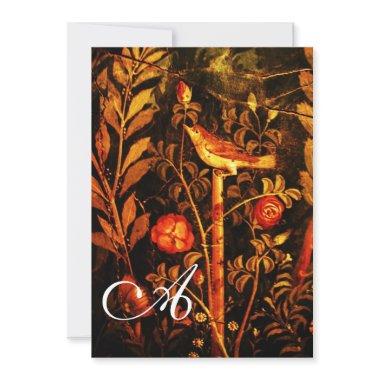 NIGHTINGALE WITH ROSES MONOGRAM, Red Black Yellow Invitations