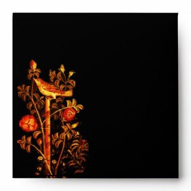 NIGHTINGALE WITH ROSES , Red Black Gold Envelope