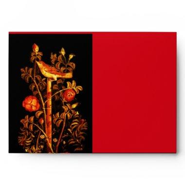 NIGHTINGALE WITH ROSES, Red Black Gold Envelope