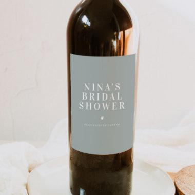 NINA Minimalist Bohemian Sage Green Bridal Shower Wine Label