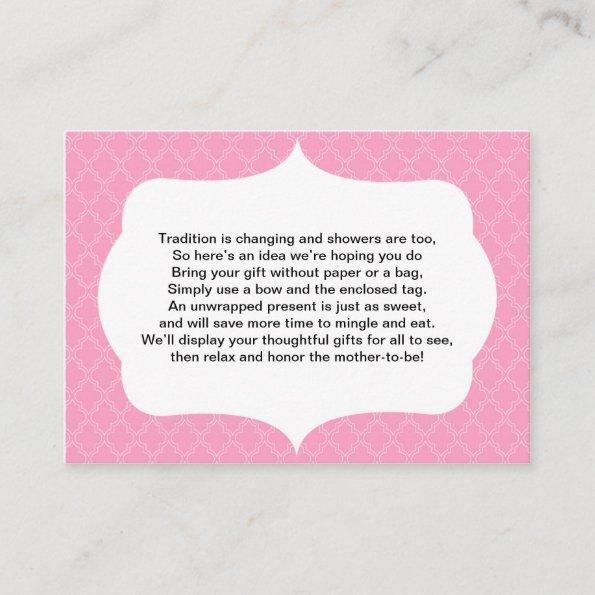 No wrap insert card baby or bridal shower PINK