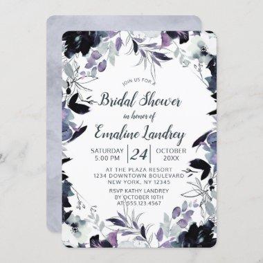 Nocturnal Floral Dusty Blue Wedding Bridal Shower Invitations