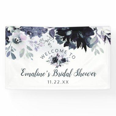 Nocturnal Floral Navy Blue Bridal Shower Welcome Banner