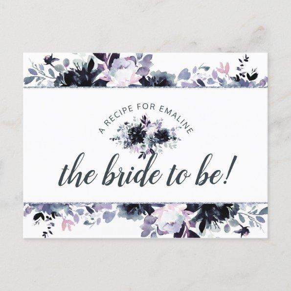 Nocturnal Floral Navy Blue Bride to Be Recipe Invitations