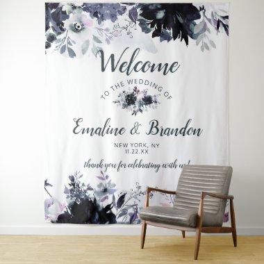 Nocturnal Floral Navy Blue Chic Wedding Welcome Tapestry