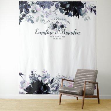 Nocturnal Floral Navy Wedding Photo Booth Backdrop