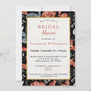 Nordic Blue Brown Animals Leaves Bridal Shower Invitations