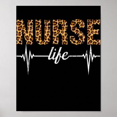 Nurse Life Leopard Print Heartbeat Nurse Gift