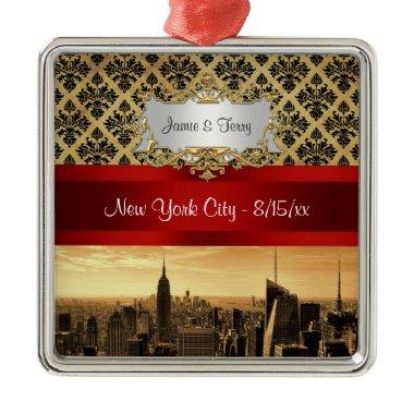 NY City Skyline Sepia B4 Damask Ornament