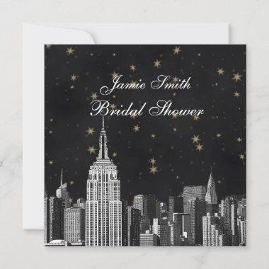 NYC ESB Skyline Etched Black Starry Bridal Showr Invitations
