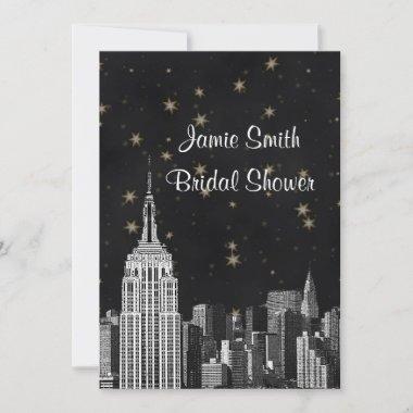 NYC ESB Skyline Etched Black Starry Bridal Showr V Invitations