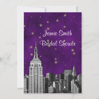NYC ESB Skyline Etched Purpl Starry Bridal Showr V Invitations