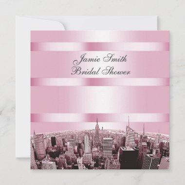 NYC Etched Skyline 2, Black Pink Bridal Shower Invitations