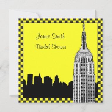 NYC Skyline2 Etched ESB Checkrd Taxi Bridal Shower Invitations